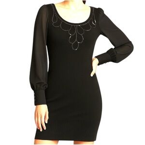 XOXO Black Beaded Sheer Sleeve Sweater Dress Bodycon Knit Dress